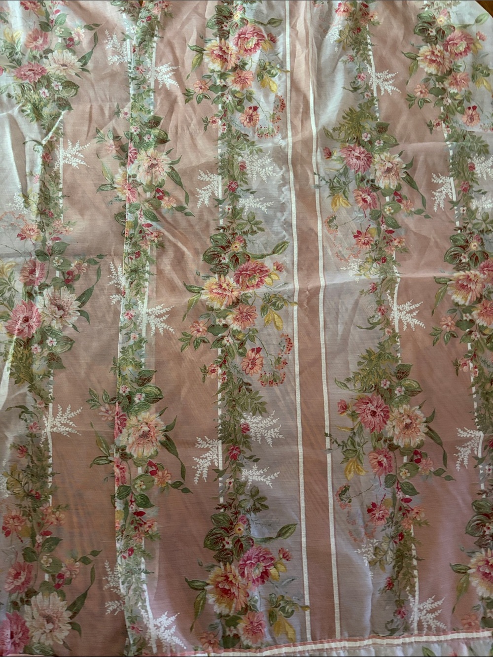 Floral Blush Pink Stripe Curtain Panel - Romantic Drapery